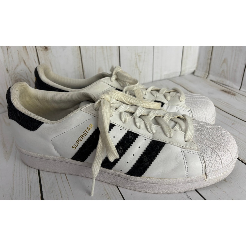 Adidas Superstar II White Black Snakeskin Leather Sneakers S79418 Womens 8.5
